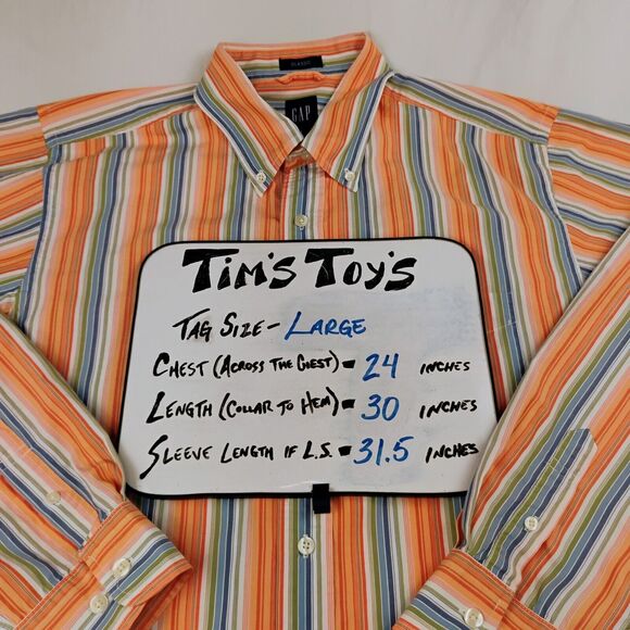VTG GAP Orange, Blue & Green Striped LS Classic Cut Shirt Men's Size Large - Picture 5 of 5